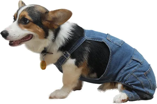 Vista 6 de Overol de mezclilla para perro, pantalones de mezclilla para perro, trajes de cachorro para perros pequeños y medianos y gatos