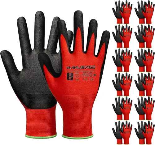 Vista 10 de MANUSAGE Guantes de trabajo de seguridad para hombres y mujeres, guantes de trabajo de nitrilo de microespuma, grandes, guantes de trabajo delgados