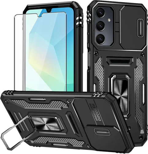 Vista 10 de Para Samsung Galaxy A16 5G Funda con Protector de Pantalla y con Cubierta de Cámara, Soporte Giratório de 360° Grado Militar (Resistente) Protector