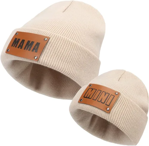 Vista 24 de Gorro para padres e hijos,Madre y bebé hija/hijo gorro de punto cálido de invierno,Gorro suave para niños