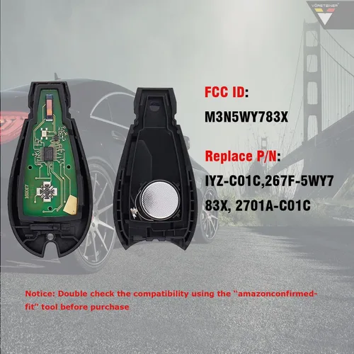 Vista 2 de Llavero Mushan M3N5WY783X - Paquete de 2 llaveros remotos con batería sin cortar para Chrysler 300 2008-2010 Fob para Dodge Challenger 2008-2010