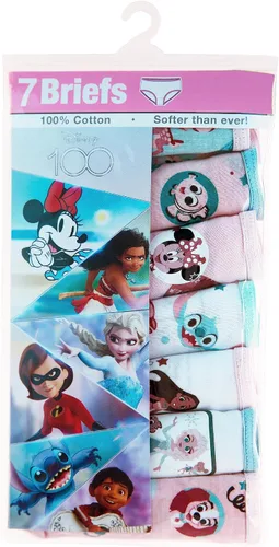 Vista 2 de Disney Paquete de 7 bragas de aniversario para niña, 100% algodón, con Bambi, Pocahontas, ardillas, Elsa y más tallas 23t, 4t, 4, 6, 8