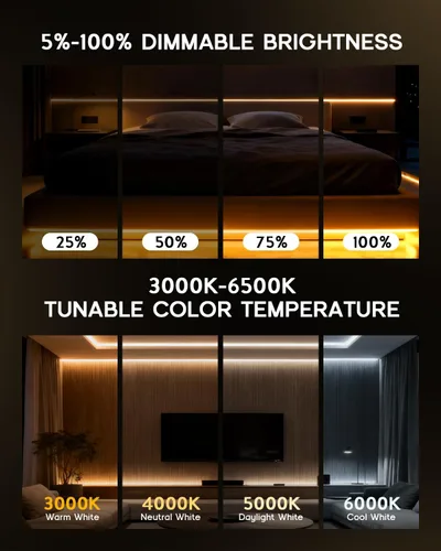 Vista 3 de Tira de luces LED de 9.8 pies, 110-120 V, cuerda de luces de neón de silicona regulables, tira de luces de neón flexibles e impermeables