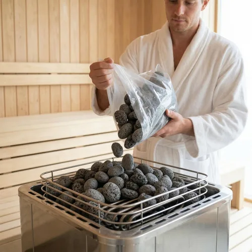 Vista 3 de Baluue Rocas de sauna volcánica natural de 2.2 libras guijarros grises