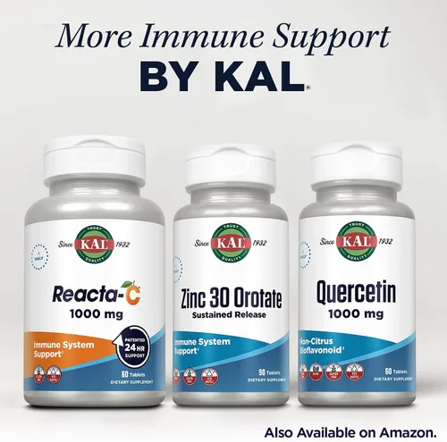 Vista 6 de KAL Orotato de zinc 30 mg, liberación sostenida, tabletas de zinc quelatado, suplemento de apoyo inmunológico, síntesis de proteínas, metabolismo
