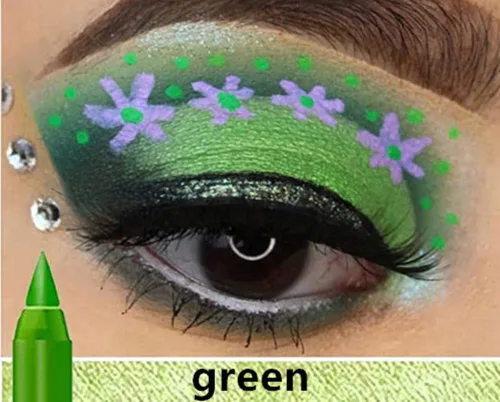 Vista 2 de Go Ho Juego de lápices de sombra de ojos verdes de 4 colores, kit de lápiz delineador de ojos metálico, mate y brillante, barra de sombra de ojos