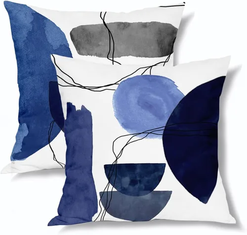 Vista 15 de Sweetshow Juego de 2 fundas de almohada florales de color azul marino de 16 x 16 pulgadas, fundas de almohada cuadradas de lino con estampado