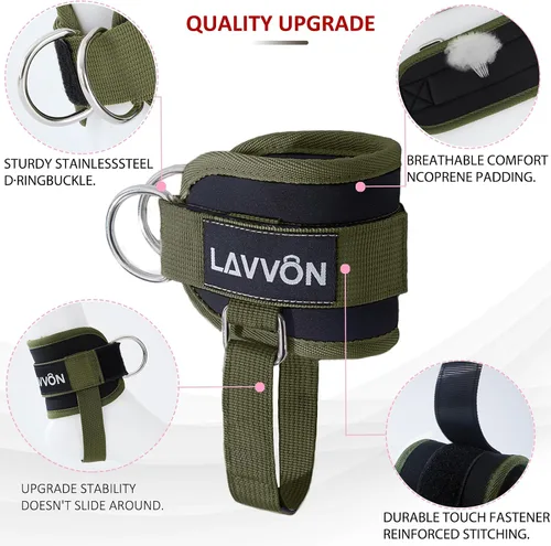 Vista 3 de LAVVON Correas de tobillo para máquinas de cable Kickbacks – Accesorios de cable de tobillo ajustables y cómodos para gimnasio, correa de tobillo