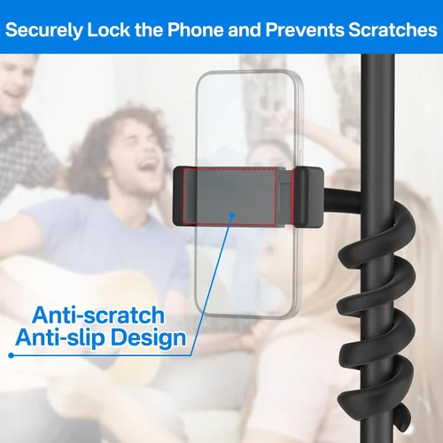 Vista 8 de Soporte universal para micrófono para soporte de micrófono, se adapta a la mayoría de teléfonos inteligentes de 3.5 a 7.5 pulgadas, soporte flexible