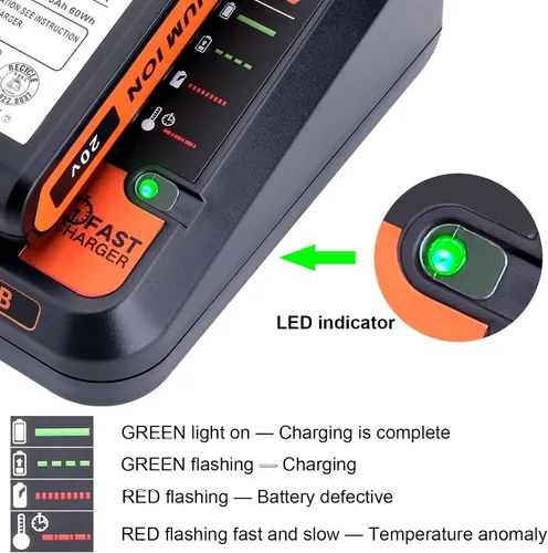 Vista 4 de 20V MAX Fast Battery Charger Compatible with Black and Decker 12V 20V Lithium Battery, Compatible with Black and Decker Lithium Charger 20 Volt