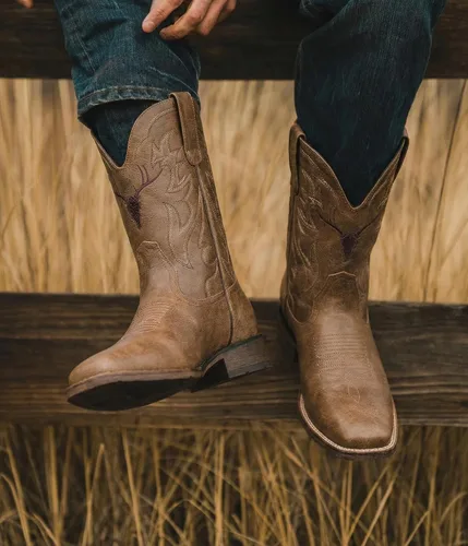 Vista 2 de Cowboy Boots for Men Square Toe Western Boots Retro Classic Embroidered Pull On Boot Marrón 002
