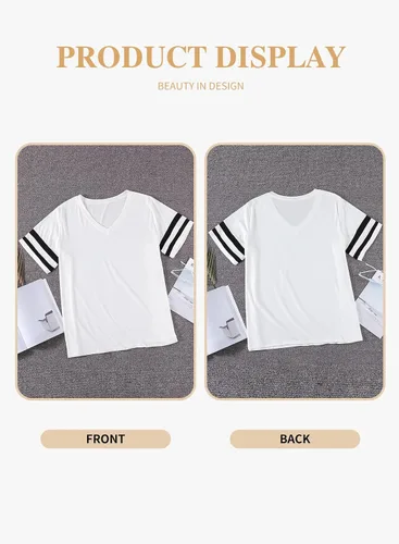 Vista 98 de Eytino Blusas de talla grande para mujer, cuello en V, manga corta, a rayas, casual, holgada, con bolsillo (1X-5X)