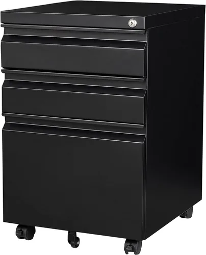 Vista 8 de Archivador móvil con cerradura, 2 cajones, pequeño gabinete rodante para oficina en casa, legal/carta/A4 (negro)