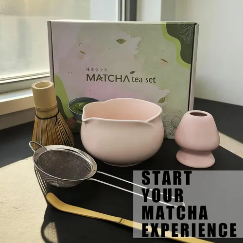 Vista 7 de Juego de batidor de matcha rosa, kit de matcha de cerámica