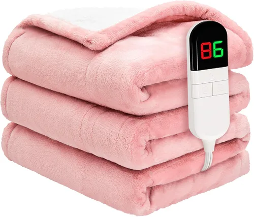 Vista 10 de Manta térmica de 50 x 60 pulgadas, manta eléctrica suave y acogedora de primera calidad con 6 niveles de calefacción, manta Sherpa de franela
