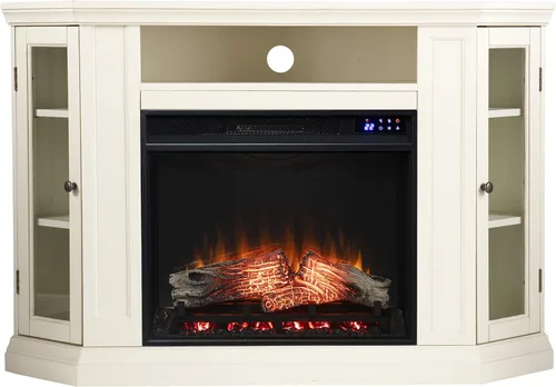 Vista 2 de SEI Furniture Claremont Corner - Chimenea eléctrica convertible con almacenamiento, color marfil