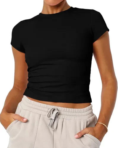Vista 17 de Camisetas básicas de manga corta con cuello redondo para mujer de verano Y2K, lindas para salir, camisetas estilo bebé