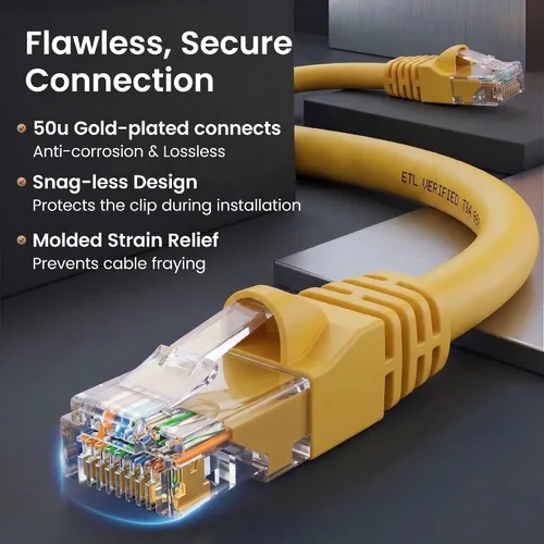 Vista 4 de GearIT Cable Ethernet Cat 6 Cat 6, cable de conexión Cat 6, cable Ethernet Cat6, cable de red, cable de Internet, amarillo de 15 pies (paquete de 10)