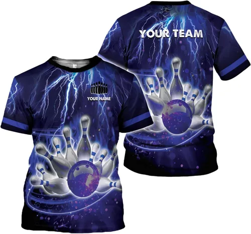 Vista 2 de Paniprints - Camisas de bolos con nombre personalizado para hombres y mujeres 3D, camisas de bolos para equipo de bolos, camisas de bolos de regalo