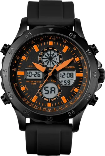 Vista 2 de PINDOWS Relojes para hombre, impermeables, analógicos, digitales, deportivos, multifuncionales, resistentes al aire libre, con retroiluminación LED