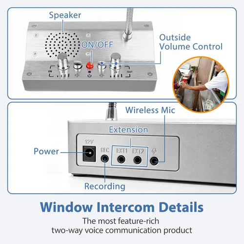 Vista 4 de Intercomunicador de ventana de dos vías de conversación a través de ventana Sistema de altavoz de intercomunicación con función de silencio