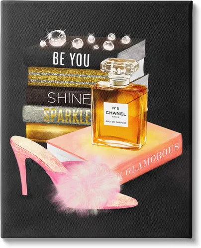 Vista 6 de Stupell Industries Botella de perfume motivacional Be You con tacón de pompón esponjoso, diseño de Ziwei Li Stupell Industries Black, 11 x 14