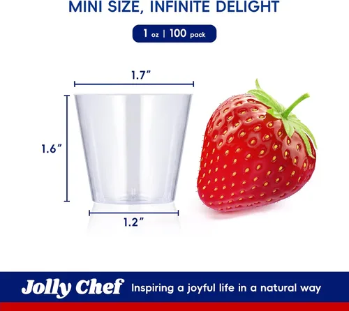 Vista 3 de JOLLY CHEF - Pack de 100 vasos de chupito pequeños de plástico, 29 ml, vasos desechables de 1 onza, vasos de degustación de 1 onza, ideales