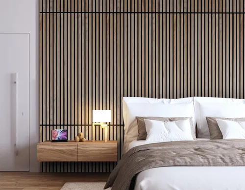 Vista 3 de Woody Walls Paneles de pared de madera acústica para decoración de paredes interiores, juego de 2 paneles de madera sin costuras para paredes, pared