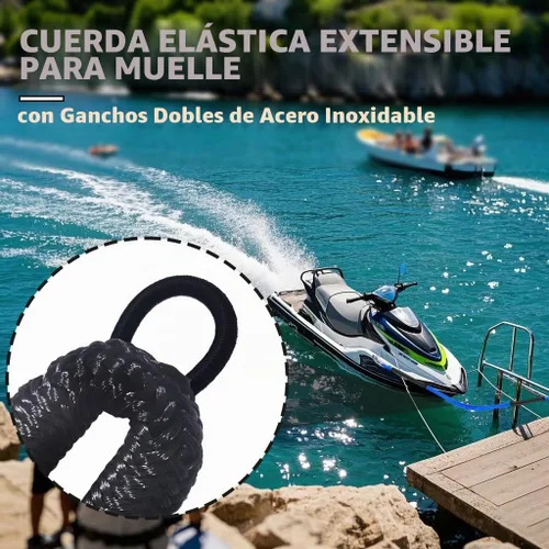 Vista 3 de Cuerda elástica para embarcaciones con clips dobles de acero inoxidable 316, accesorios para lancha baja, kayak, pontón, embarcación, waverunner
