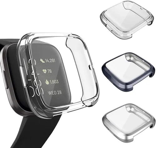 Vista 10 de Paquete de 3 protectores de pantalla compatibles con Fitbit Versa 2, GHIJKL, ultrafino, suave, TPU, funda protectora completa contra golpes