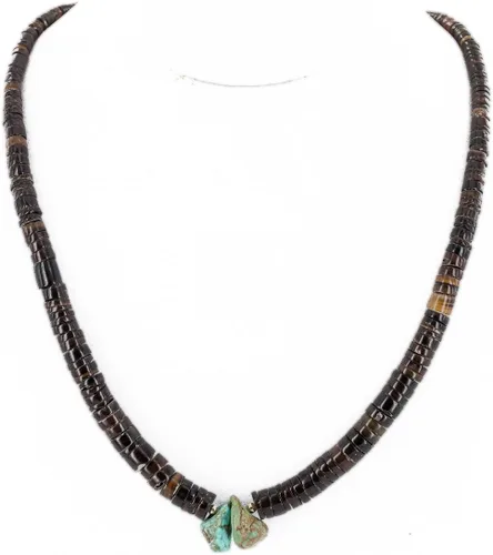 Vista 5 de $300Tag Collar de plata certificada Navajo graduado turquesa nativo americano 16062-1 Hecho por Loma Siiva, Metal Piedra, turquesa estabilizada