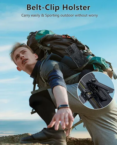 Vista 4 de FNTCASE Funda para Samsung Galaxy S21-Ultra: Funda protectora militar a prueba de golpes con funda de clip para cinturón y soporte, a prueba de Negro