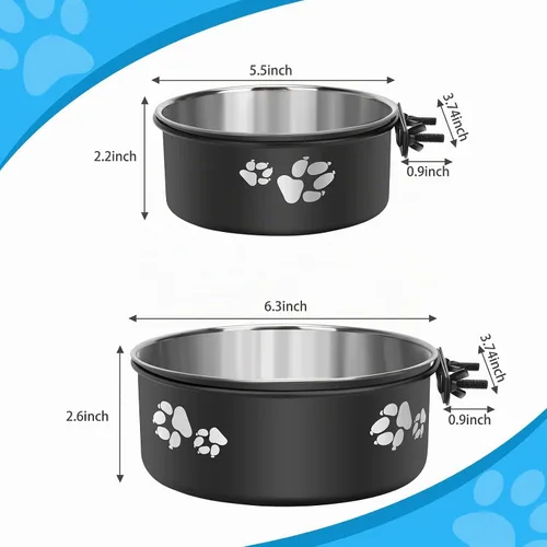 Vista 2 de Cuenco de agua para perrera, caja de acero inoxidable para perros, tazón de agua sin derrames, paquete de 2 cuencos colgantes para jaula de perrera