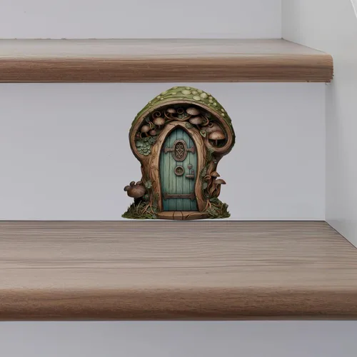 Vista 6 de Puerta de hadas de hongos verdes - Adhesivo de pared para puerta de hadas