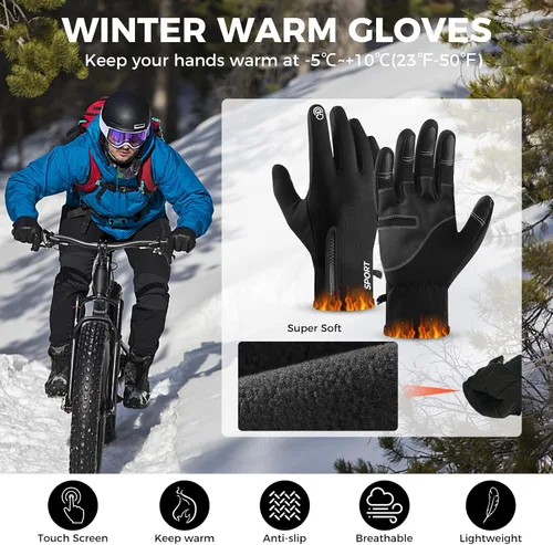 Vista 2 de AURUZA Winter Gloves for Men Womens, Waterproof Cycling Gloves for Men and Womens Cold Weather, Touch Screen Anti-Slip Gloves