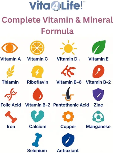 Vista 5 de Vita4Life! Fórmula multi-estándar • Complejo completo de vitaminas y minerales • 360 cápsulas • Cápsulas vegetales de disolución rápida • Sin