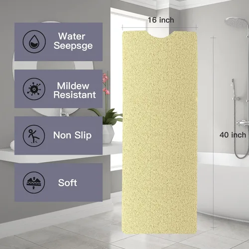 Vista 2 de Tapete de bañera antideslizante de PVC suave con drenaje para bañera de 40 x 16 pulgadas (beige amarillo)