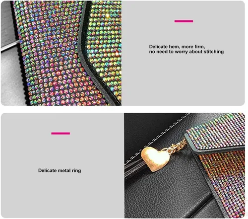 Vista 6 de ikasus Bling Bling - Funda para tarjetas con bolsillo de piel, con cremallera, multifuncional, de gran capacidad, con diamantes de imitación