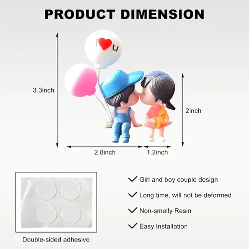 Vista 2 de DXNQ Lindas decoraciones de tablero de automóvil para parejas, preciosas figuras de dibujos animados de besos, adorno de automóvil
