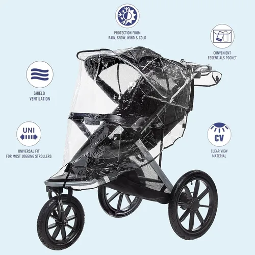 Vista 4 de Jeep Protector de lluvia para cochecito de correr, tamaño universal para adaptarse a la mayoría de cochecitos de correr, impermeable, resistente al