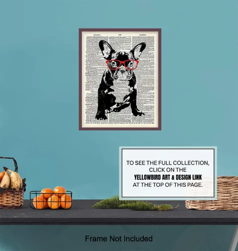 Vista 7 de Bulldog francés con gafas rojas, impresión artística de diccionario, impresión fotográfica de 8 x 10 pulgadas, decoración genial para el hogar