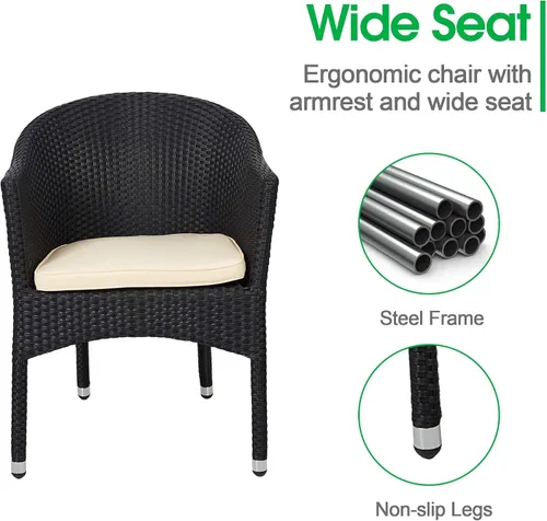 Vista 4 de TRY & DO Silla de comedor de mimbre de ratán para patio al aire libre con cojín suave extraíble, silla de comedor de ratán para interiores