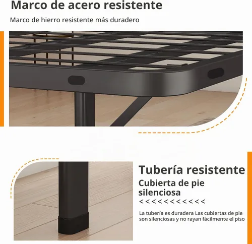 Vista 5 de BestMassage Marco de cama individual Metal Láminas de acero resistentes con 6 patas Resistente, plegable, no necesita somier Fácil