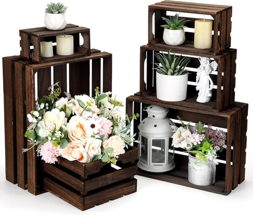 Vista 7 de CroBlissful 6 cajas decorativas de madera para exhibición de almacenamiento, cajas de anidación rústicas con asa, cajas de almacenamiento de madera