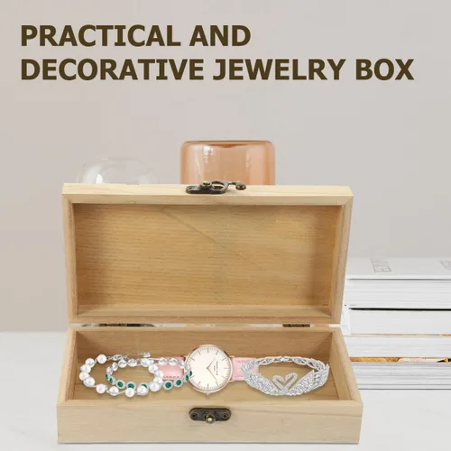 Vista 2 de EXCEART Joyero rectangular pequeño de madera, estuche de almacenamiento compacto para aretes, collares, pulseras, viajes y uso doméstico