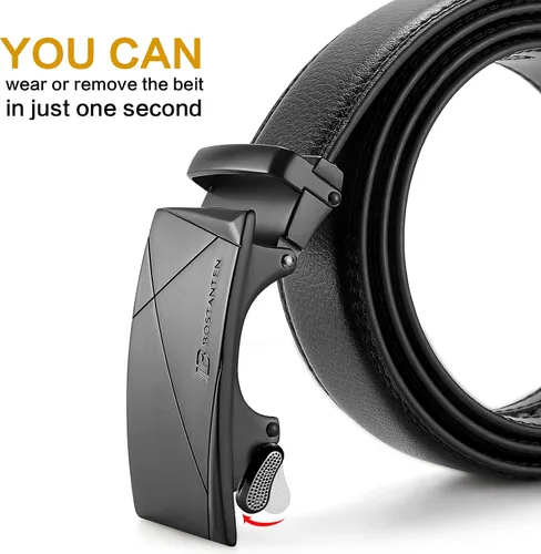 Vista 5 de BOSTANTEN Cinturón de cuero con trinquete para hombre con hebilla ajustable deslizante, corte para adaptarse, Negro