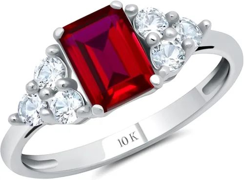 Vista 19 de MAX + STONE Anillos de piedras preciosas de oro de 10 quilates para mujer, anillo de aniversario con piedra natal de corte esmeralda, anillo