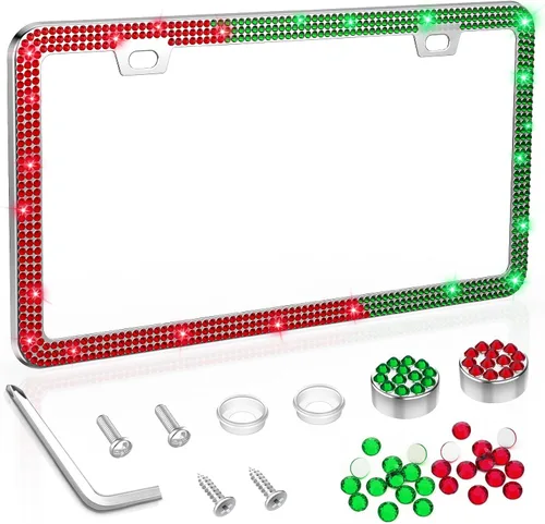 Vista 14 de SHARE&CARE Marco de matrícula brillante, cubierta de matrícula de cristal, soporte para placa de automóvil con diamantes de imitación de cristal AB