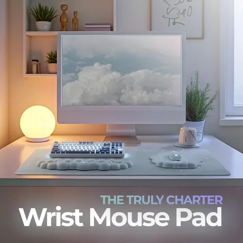 Vista 3 de Juego de Reposamuñecas para Teclado y Mouse de Calidad Premium en Forma de Nube – Accesorios de Escritorio Ergonómicos de Espuma Viscoelástica