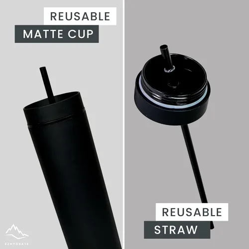 Vista 3 de SKINNY TUMBLERS - Paquete de 4 vasos de acrílico color pastel mate con tapa y popote, perfecto para el hogar, fiestas, viajes, vaso de plástico Negro